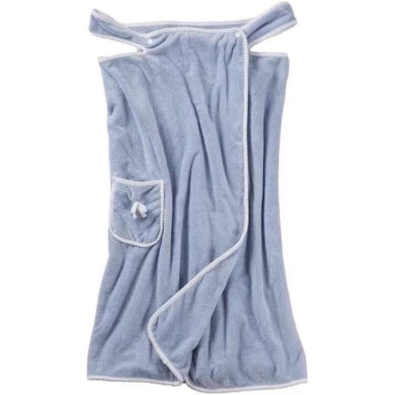 Bath Towel Women‘s Wrap Adjustable Shower Bath Robe Gym Cover Up Spa Robe with Snaps Soft and Absorbent Thickened wrap Bathrobe (Blue)