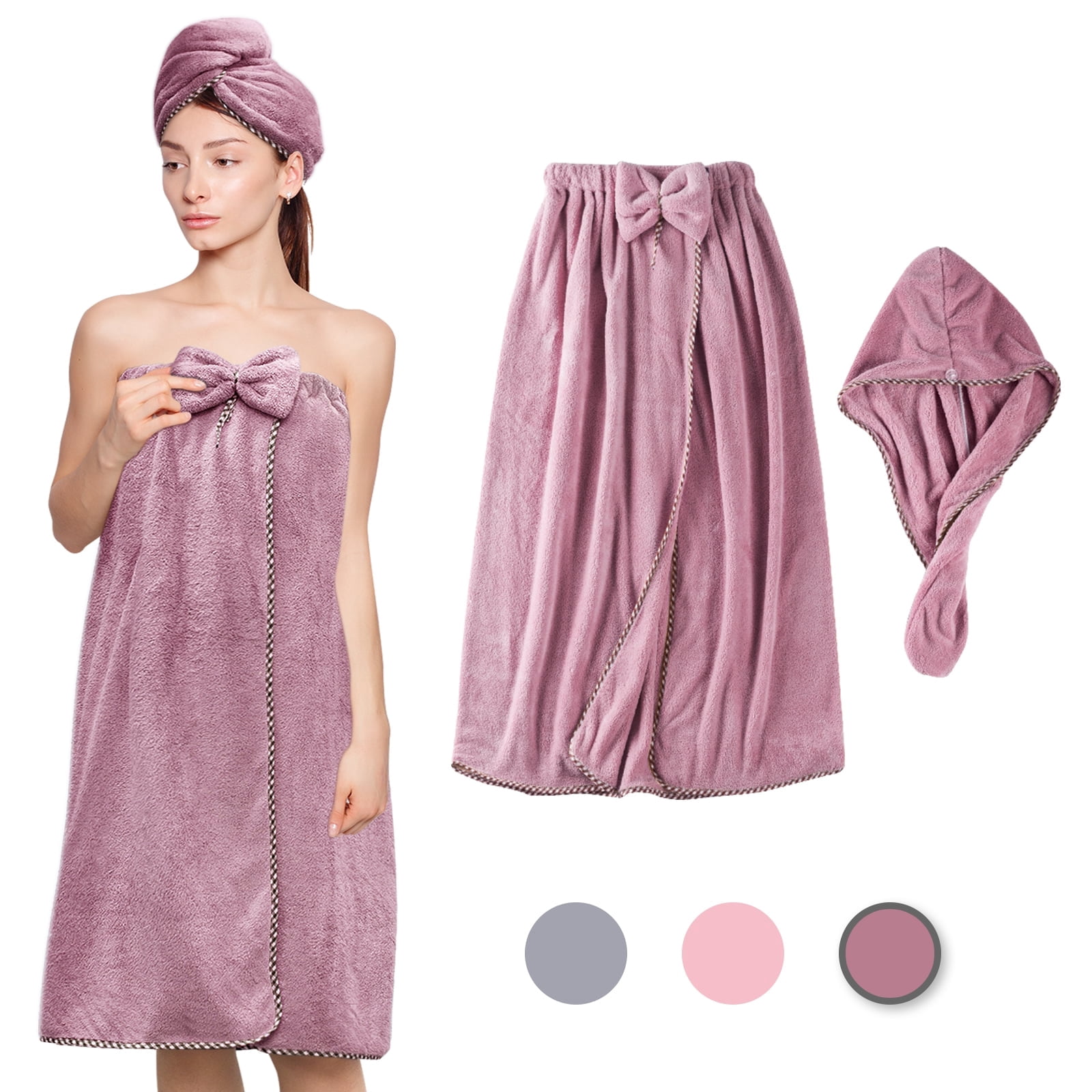 Bath Towel Wrap for Women with Velcro & Pocket, Quick Dry Extra Large Shower Towels - Grey ...