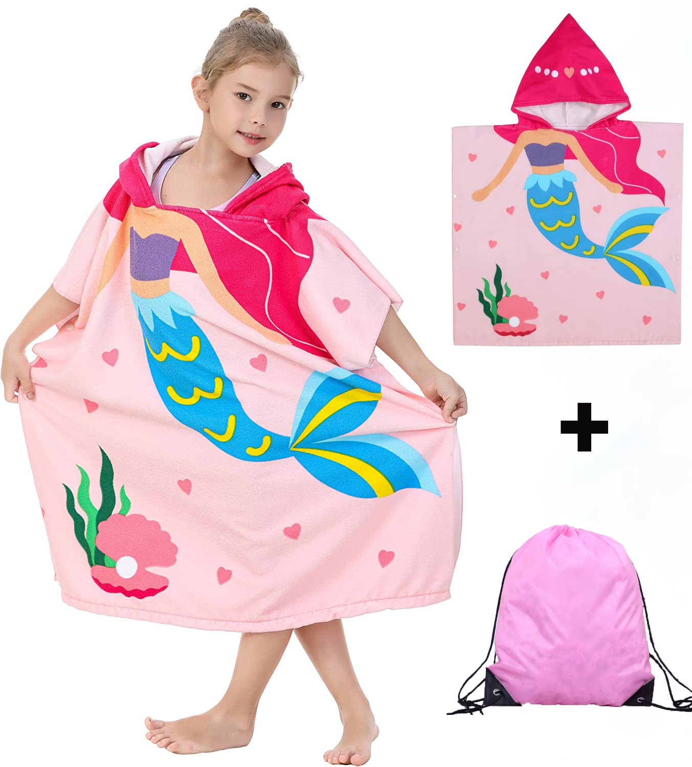 Bath Towel for Kids, Beach Towels for Kids Hooded Beach Towels Poncho ...