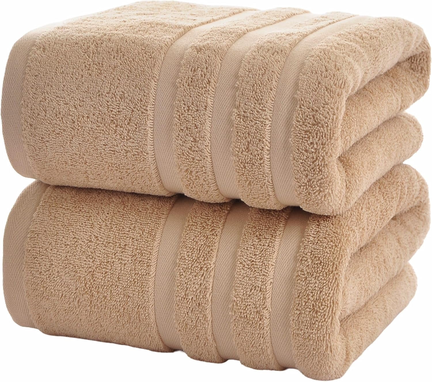 Bath Towels 2 Pack, 30 x 60 Inches, Large 100% Cotton Towels, Soft, Absorbent, Comfortable for Home, Spa, and Gym, (Beige)