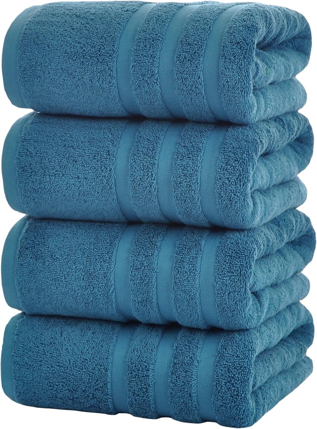 Bath Towels 4 Pack, 30 x 60 Inches, Large 100% Cotton Towels, Soft, Absorbent, Comfortable for Home, Spa, and Gym, (Blue)