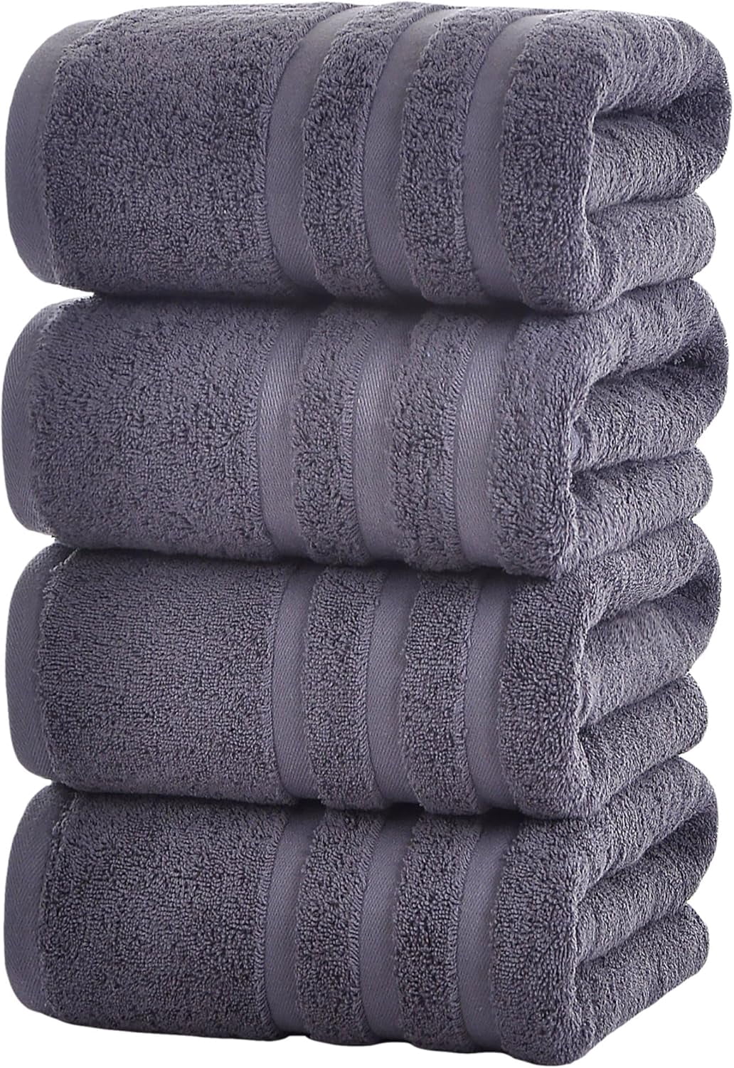 Bath Towels 4 Pack, 30 x 60 Inches, Large 100% Cotton Towels, Soft, Absorbent, Comfortable for Home, Spa, and Gym, (Gray)
