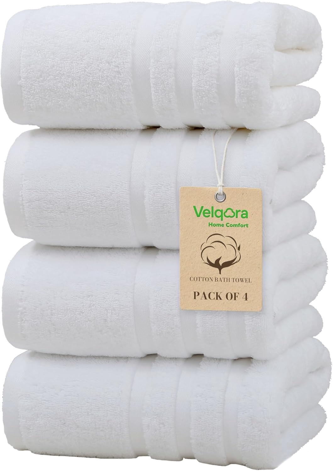Bath Towels 4 Pack, Large 30 x 60 Inches, 100% Cotton Towels, Balanced Weight, Soft and Absorbent for Bathroom, (White)