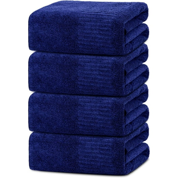 Dewel 4-Pack Large Luxury Bath Towels, 35 x 63 inches, Ultra Soft, Navy Blue