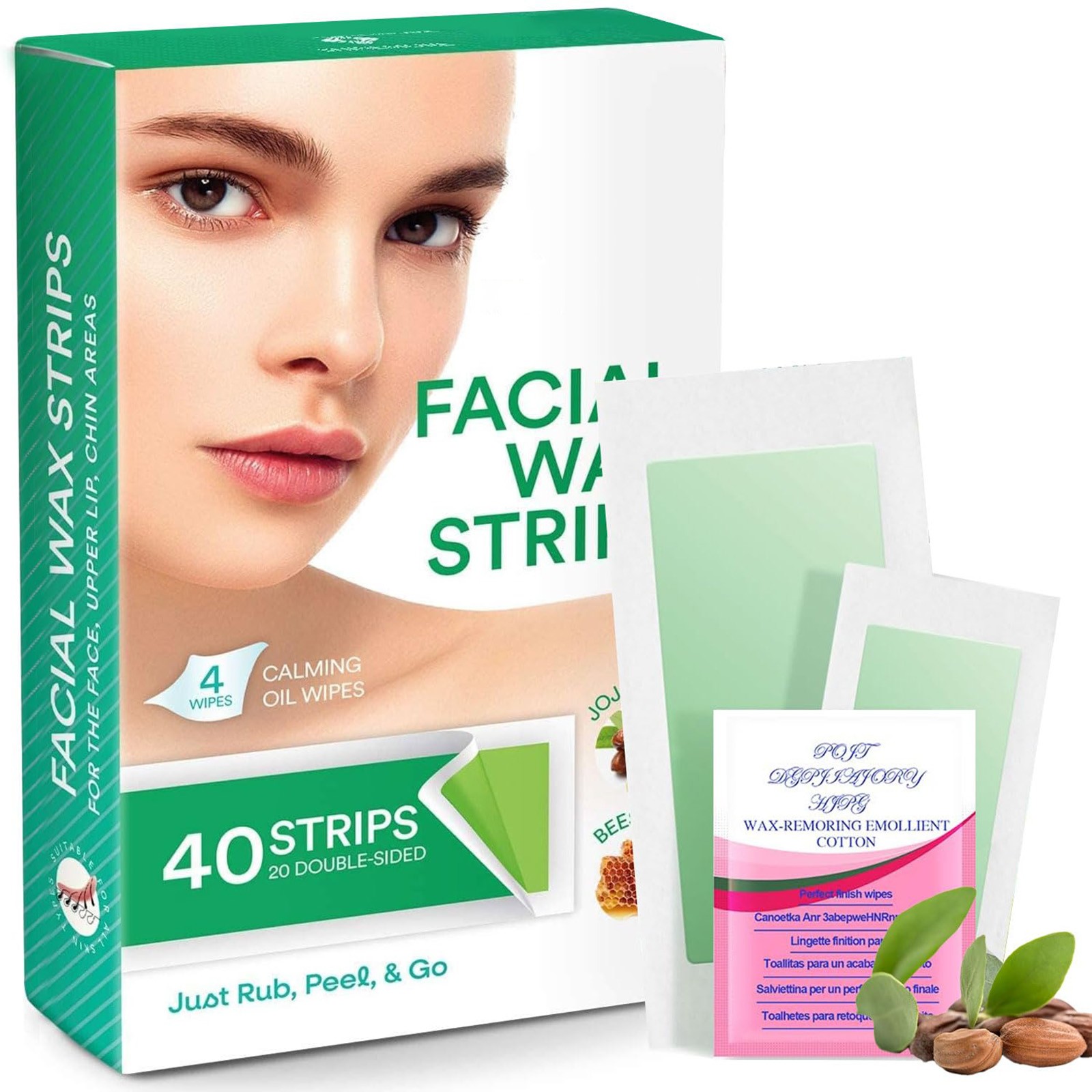 Bath Towels 40*Huenco Hair Removal Strips, 4*Wet Wipes, Facial Wax