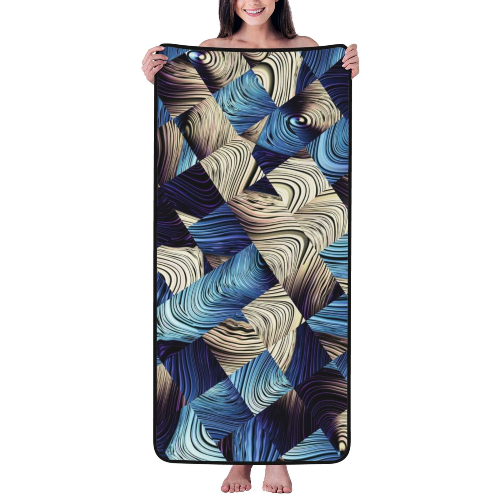 Bath Towels, Abstract Blue Squares Highly Absorbent Towels for Bathroom