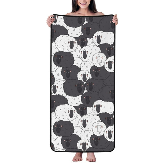 Bath Towels, Black And White Sheeps Highly Absorbent Towels for Bathroom - Quick Drying Microfiber Bath Sheet Turkish Bath Towel for Bathroom Hotel Sport Yoga SPA Gym