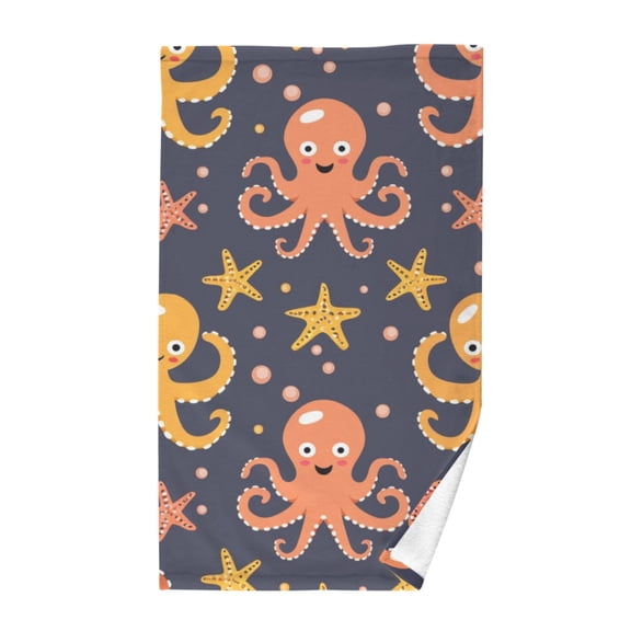Bath Towels Cotton Face Towel Soft Absorbent Quick Dry for Bathroom 16"x28" Happy Octopus and Starfish