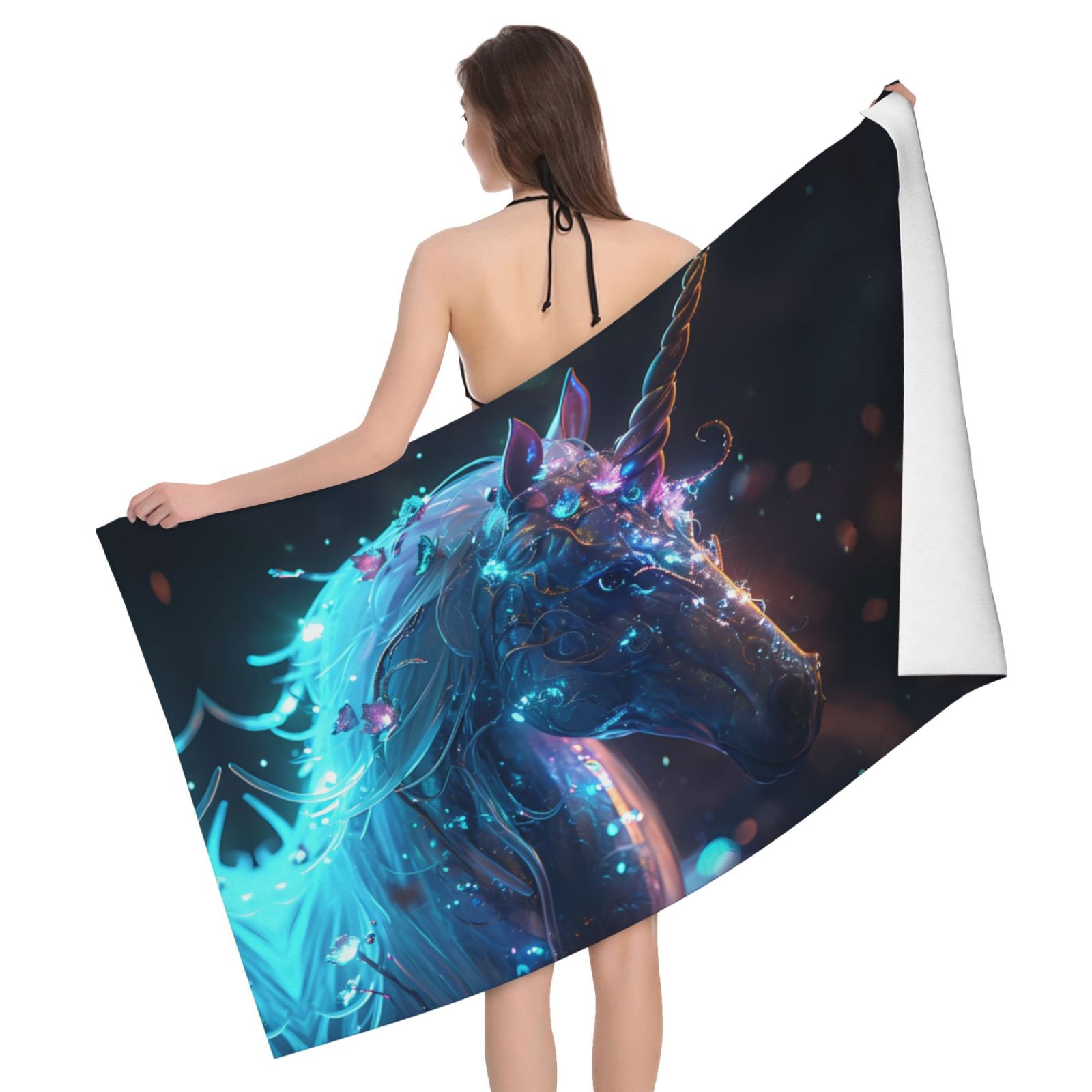 Bath Towels, Crystal Pattern White Horse Microfiber Towel for Bathroom