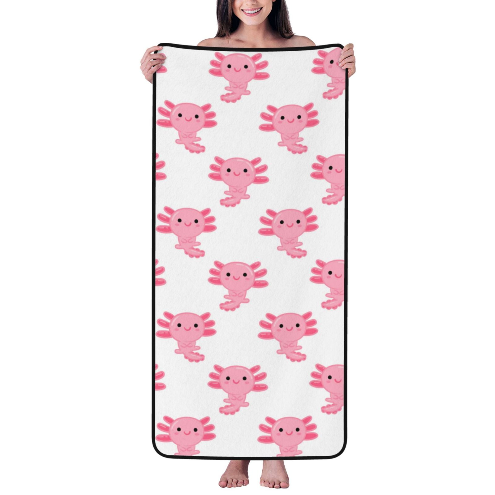 Bath Towels, Cute Axolotl pink Highly Absorbent Microfiber Towels for