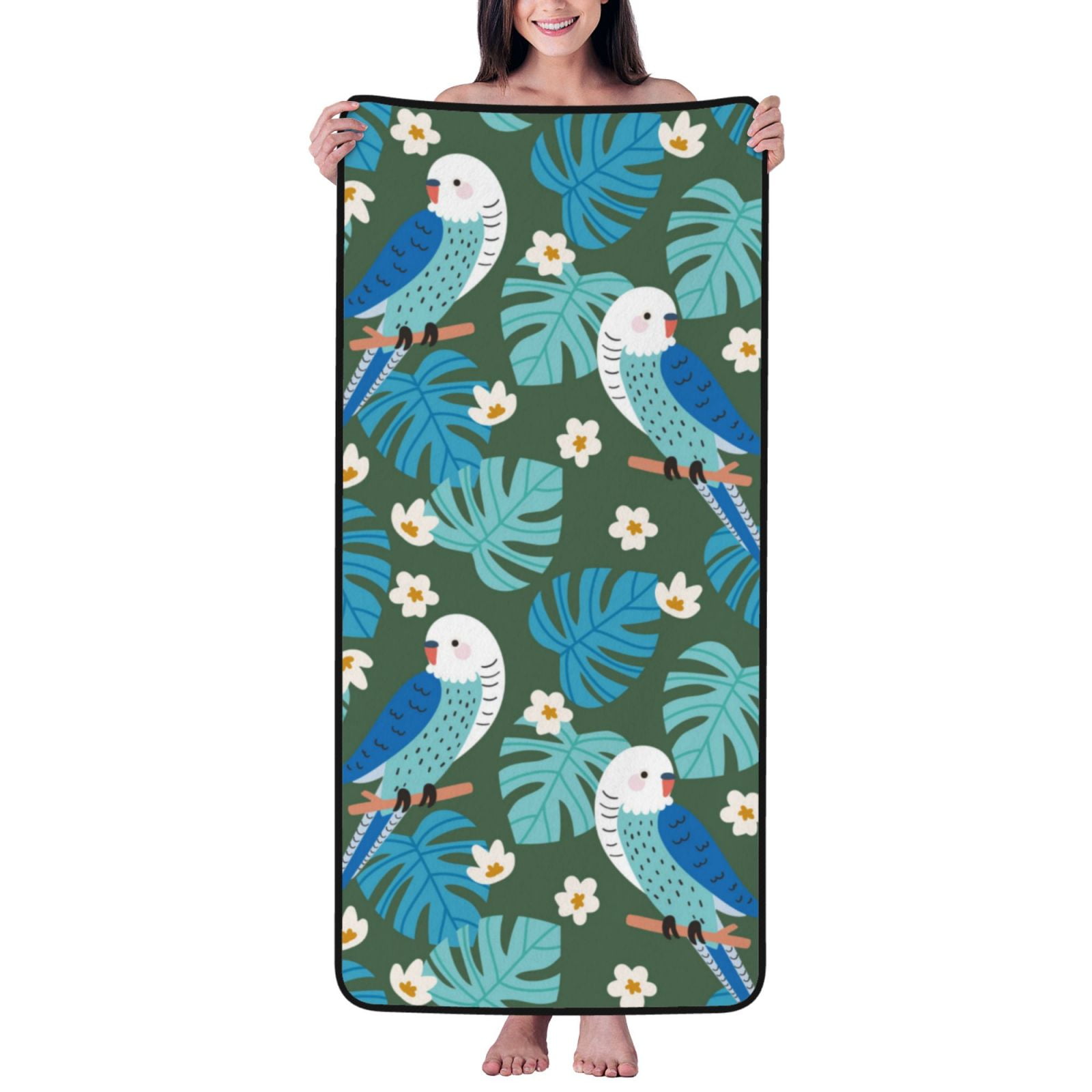 Bath Towels, Cute Cartoon Parrot Flower White Highly Absorbent Towels ...