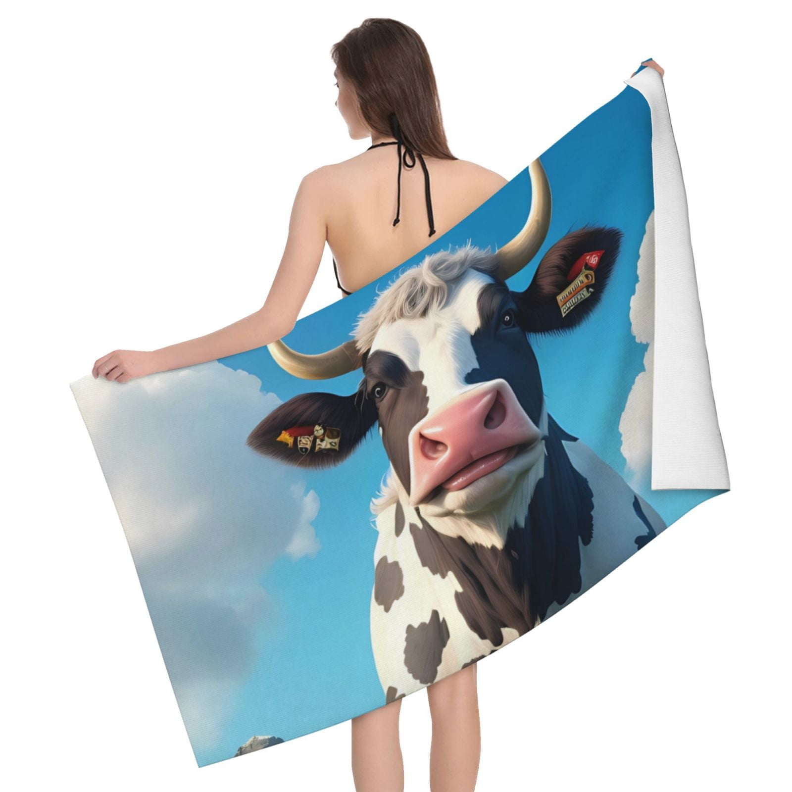 Bath Towels, Cute Daisy Cow A Microfiber Towel for Bathroom, Quick Dry