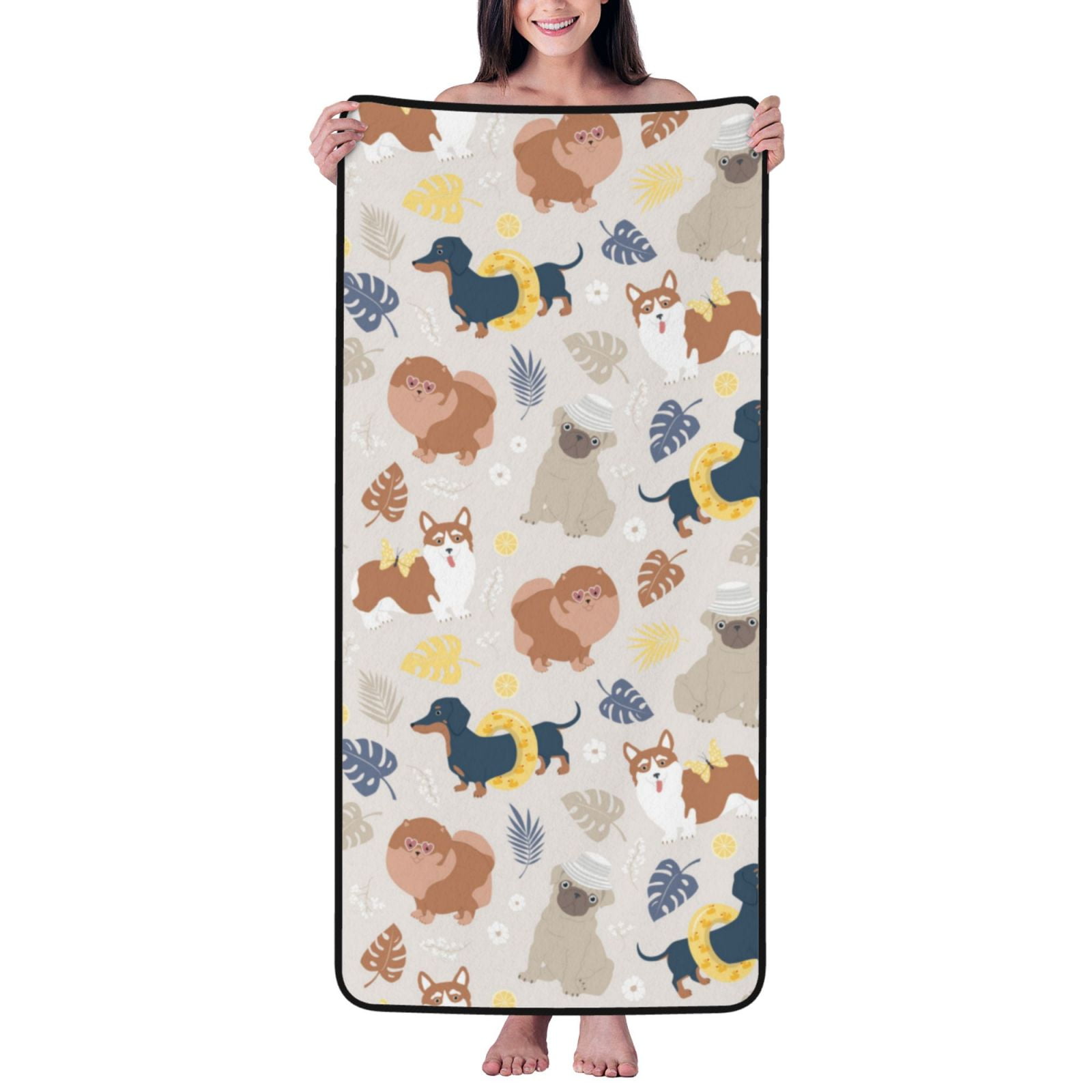 Bath Towels, Cute Dog leaf Highly Absorbent Microfiber Towels for