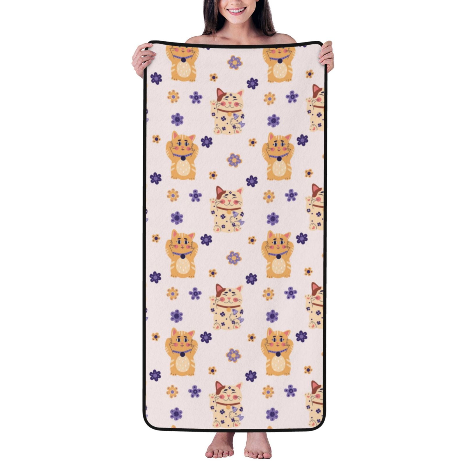 Bath Towels, Cute Lucky Cat Flowers Highly Absorbent Towels for ...
