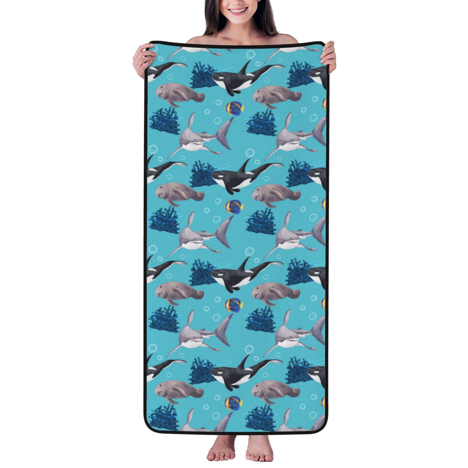 Bath Towels Cute Shark Seal Whale Water Plant Soft Absorbent Towels for Bathroom Multipurpose bath sheets Use for Sports Travel Fitness and Yoga Washcloths Walmart