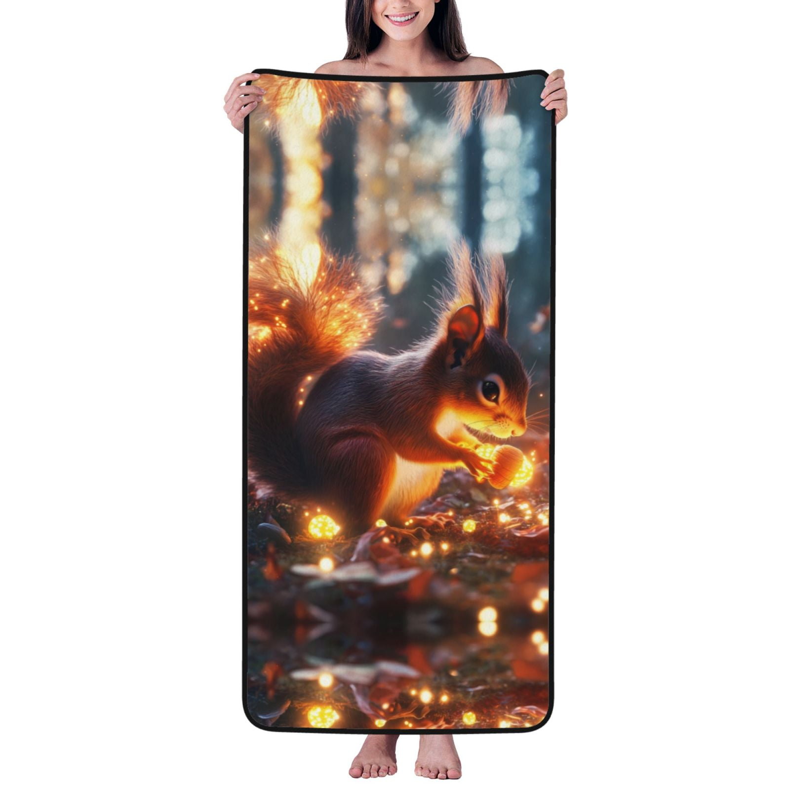 Bath Towels, Glowing Autumn Squirrel Highly Absorbent Towels for