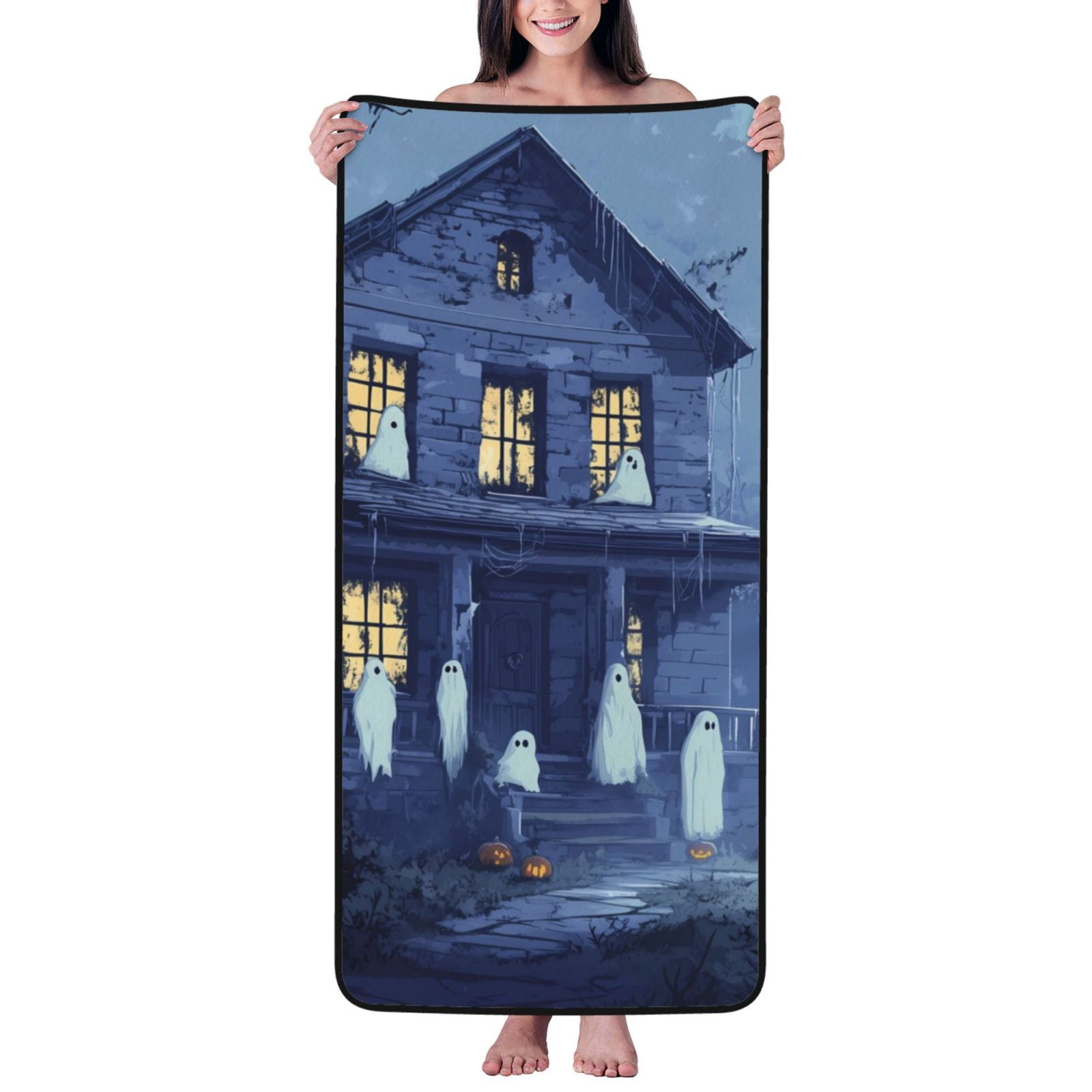 Bath Towels, Halloween Cartoon Ghost Castle Highly Absorbent Towels for
