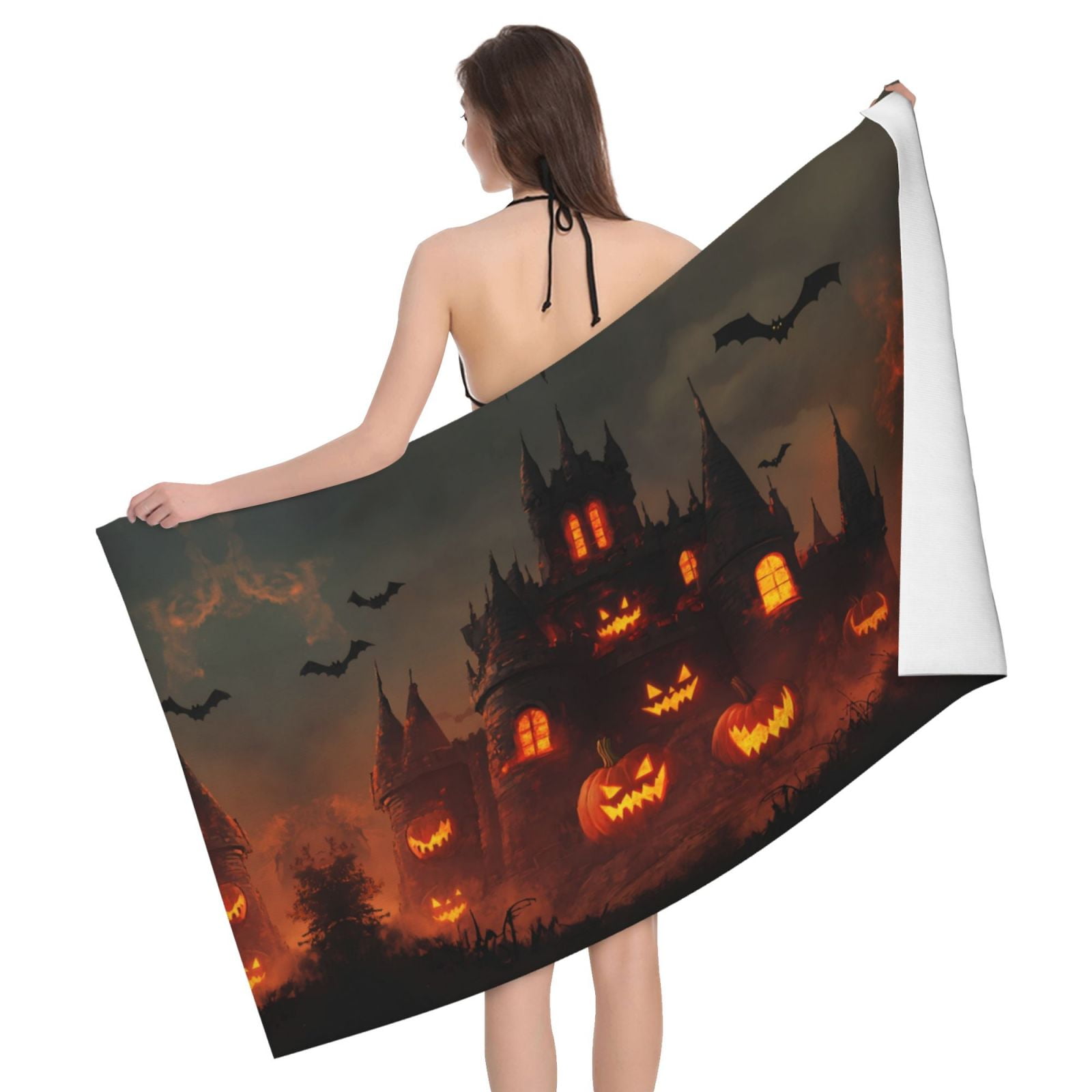 Bath Towels Halloween Vintage Pumpkin Castle B Ultra Soft Towels for