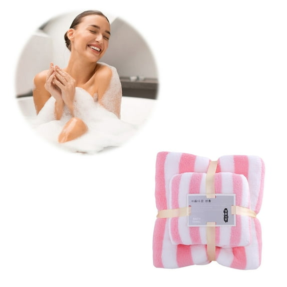 Bath Towels Hand Towel Set of 2 Clearance Stripe Soft Highly Absorbent Bath Towel Set Coral Velvet Bathroom Towels