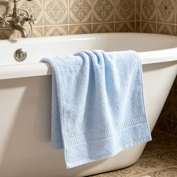 Bath Towels Large, 28.35in x 12.99in, 100% Cotton, Moisture-Wicking & Super Absorbent for Bathroom Dorm Pool Spa Salon - Blue - Akmoler