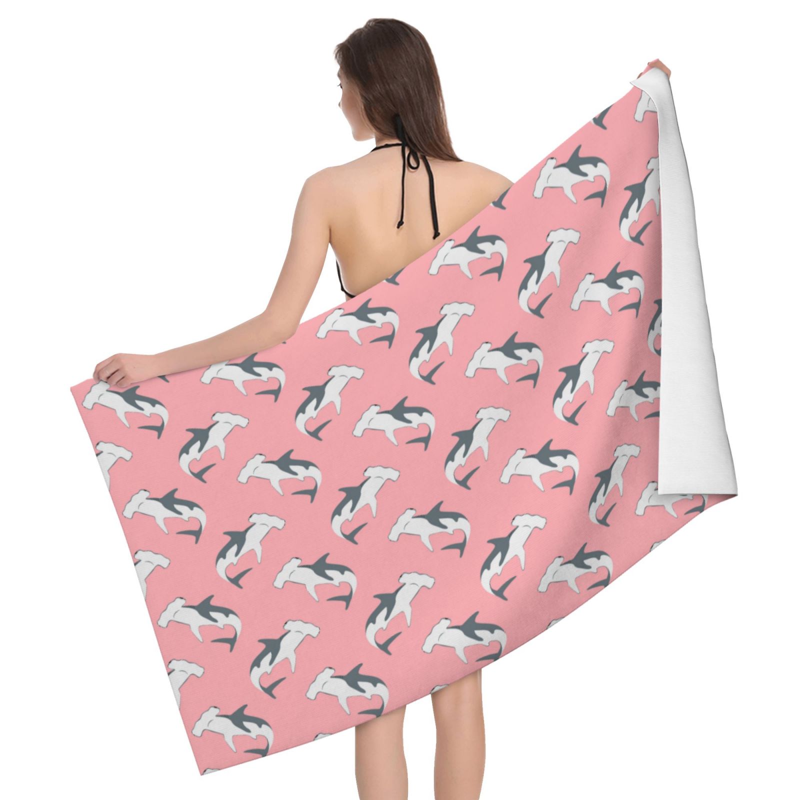 Bath Towels, Pink Hammerhead Shark Microfiber Towel for Bathroom, Quick