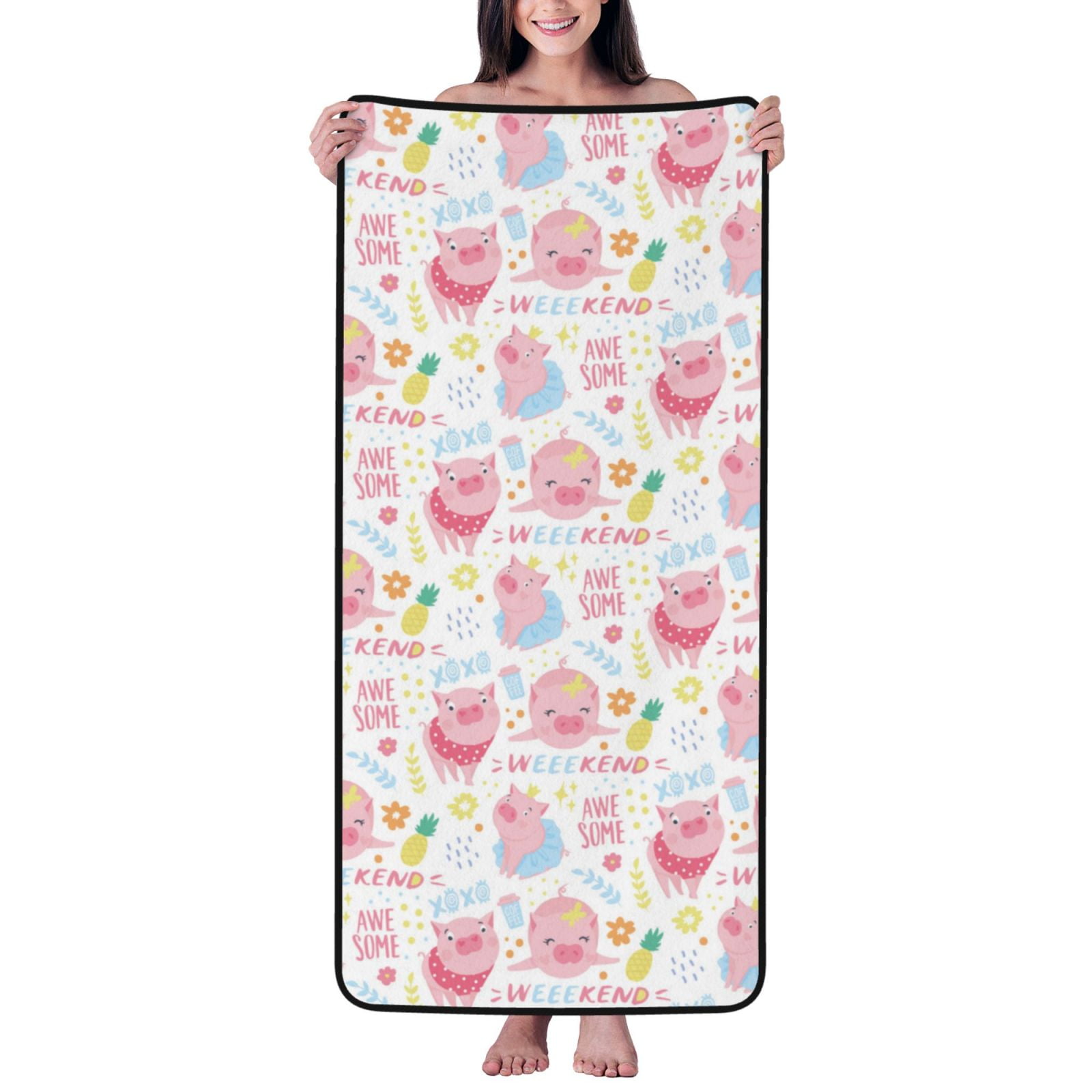 Bath Towels, Pink cute pig Highly Absorbent Microfiber Towels for