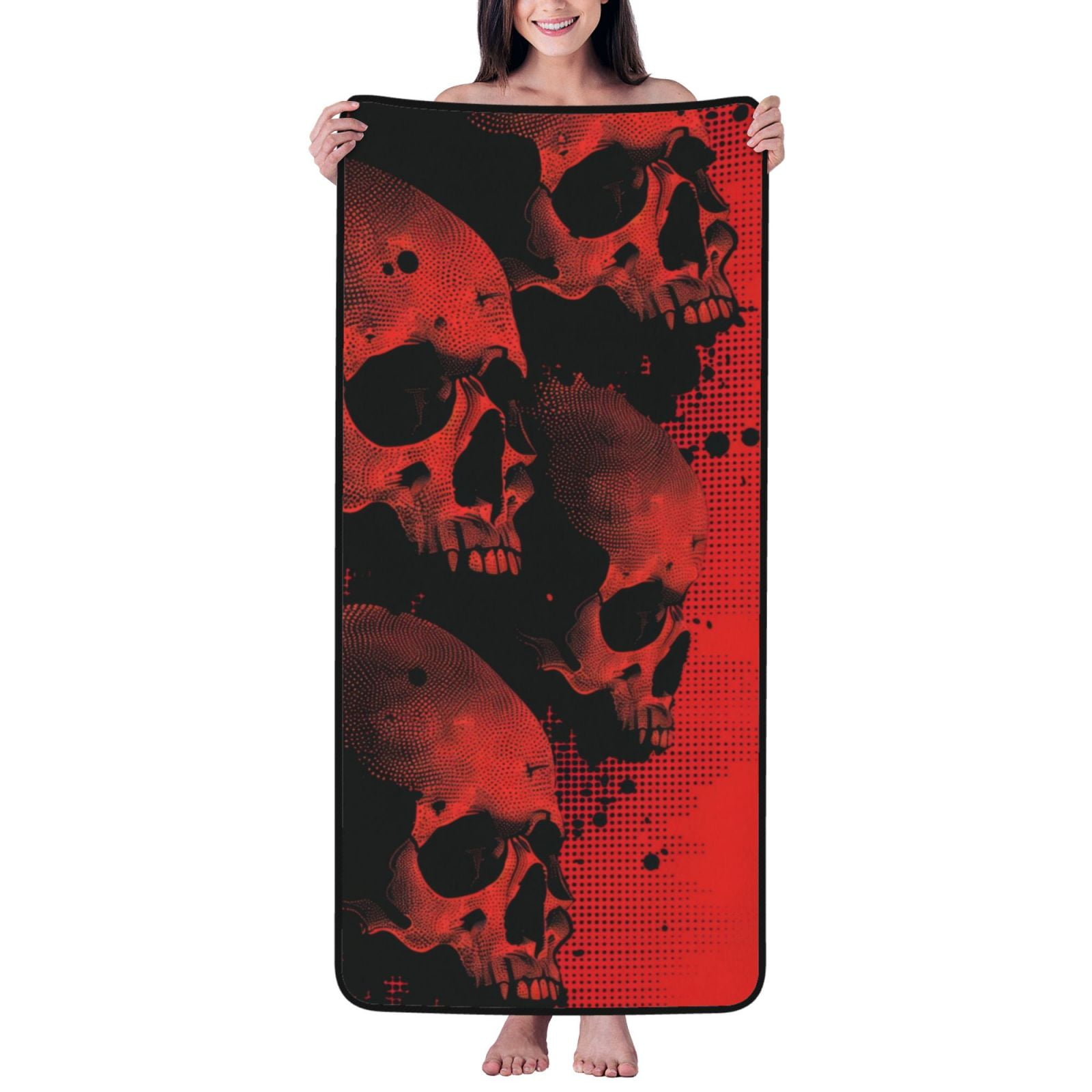 Bath Towels Red and Black Abstract Skull Highly Absorbent Towels for