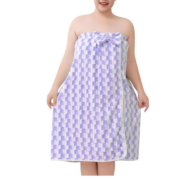 Bath Towels Robe for Women Body Wrap Towel Plush Shower Bathrobe Adjustable Coral Fleece Spa Robe Cover Up, Purple, Free Size