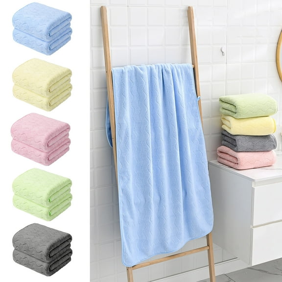 Bath Towels Set - 2 Pack Thick Soft Absorbent Polyester Fiber | Multipurpose for Bathroom Spa Pool Salon | Durable Quick Dry | Reinforced Edges | 29.5x13.7 in | Gift Ready | Various Colors
