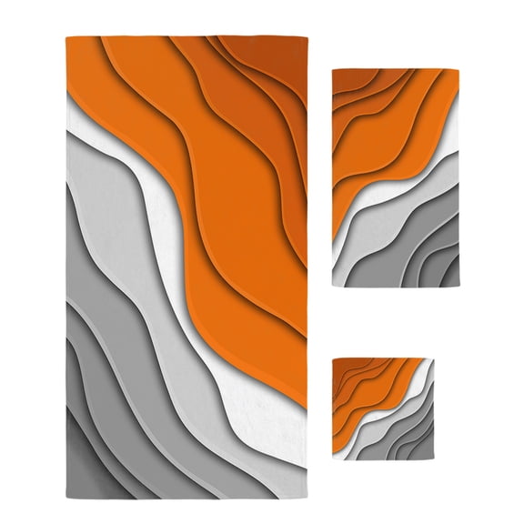 Bath Towels Set of 3 Fall Orange Grey Modern Geometric Bath Towel Hand Towel Washcloth Soft Absorbent Quick Dry Abstract Ombre Towel Sets for Bathroom Kitchen Beach Pool Gym Hotel Spa
