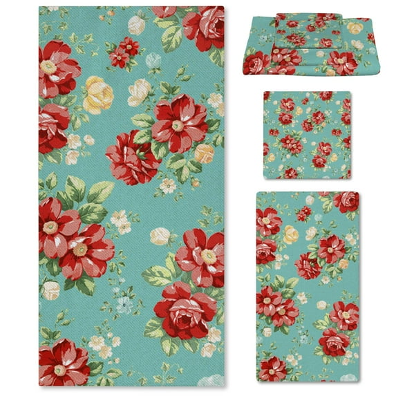 Bath Towels Set of 3 - Shower Towels, Hand Towel, Wash Cloths with Red Rose, Absorbent & Ultra Soft Towels for Bathroom, Extra Large Bath Sheets for Everyday Use, Gym & Spa