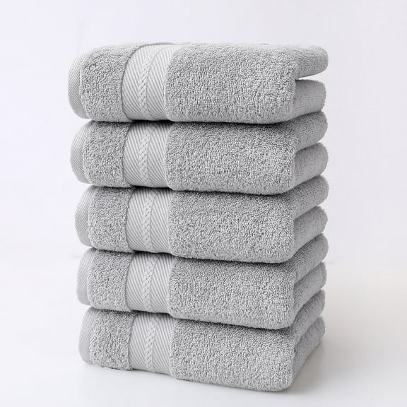 Bath Towels Set, 5 Pack, Thick and Soft, Highly Absorbent, for Bathroom, Gym, and Guest Use, Rectangular Towels, Gray, by FAJHHA