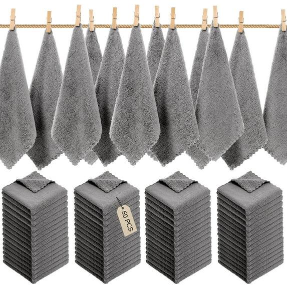 Bath Towels Set 50 Pack | Cotton Soft Absorbent Face & Hand Towels | Thick Durable Wash Cloths for Bathroom Spa Dorm Hotel Salon | 11.8x11.8 in | Multiple Colors | Home Gift Towels