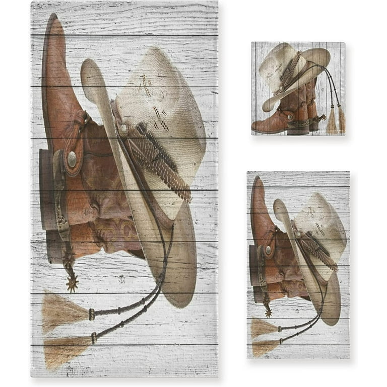 Bath Towels Set For Bathroom Western Cowboy Boots Country Rustic Wooden Barn Door Luxury Set of 3 Towels 1 Bath Towel 1 Hand Towel 1 Washcloth Super Absorbent Soft Quick Dry Towel for Gym Swim Spa Wal...