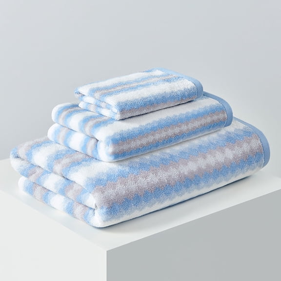 Bath Towels Set | Thick Soft Absorbent Polyester Fiber | 3-Piece Household Towel Collection | Blue & Mint Green | Face & Body Use | Sizes: 34x34cm, 75x34cm, 70x140cm