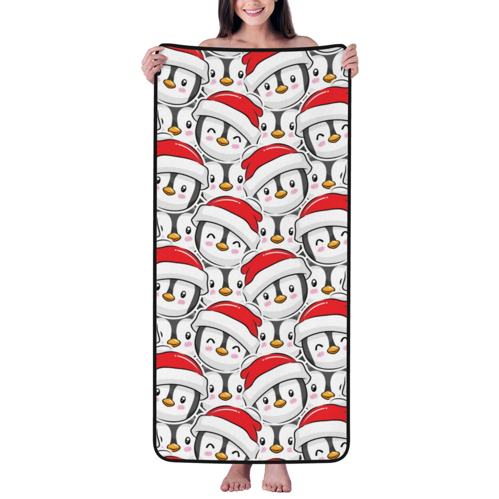 Bath Towels, Shower Towels for Bathroom, Cute Christmas Hat Penguin