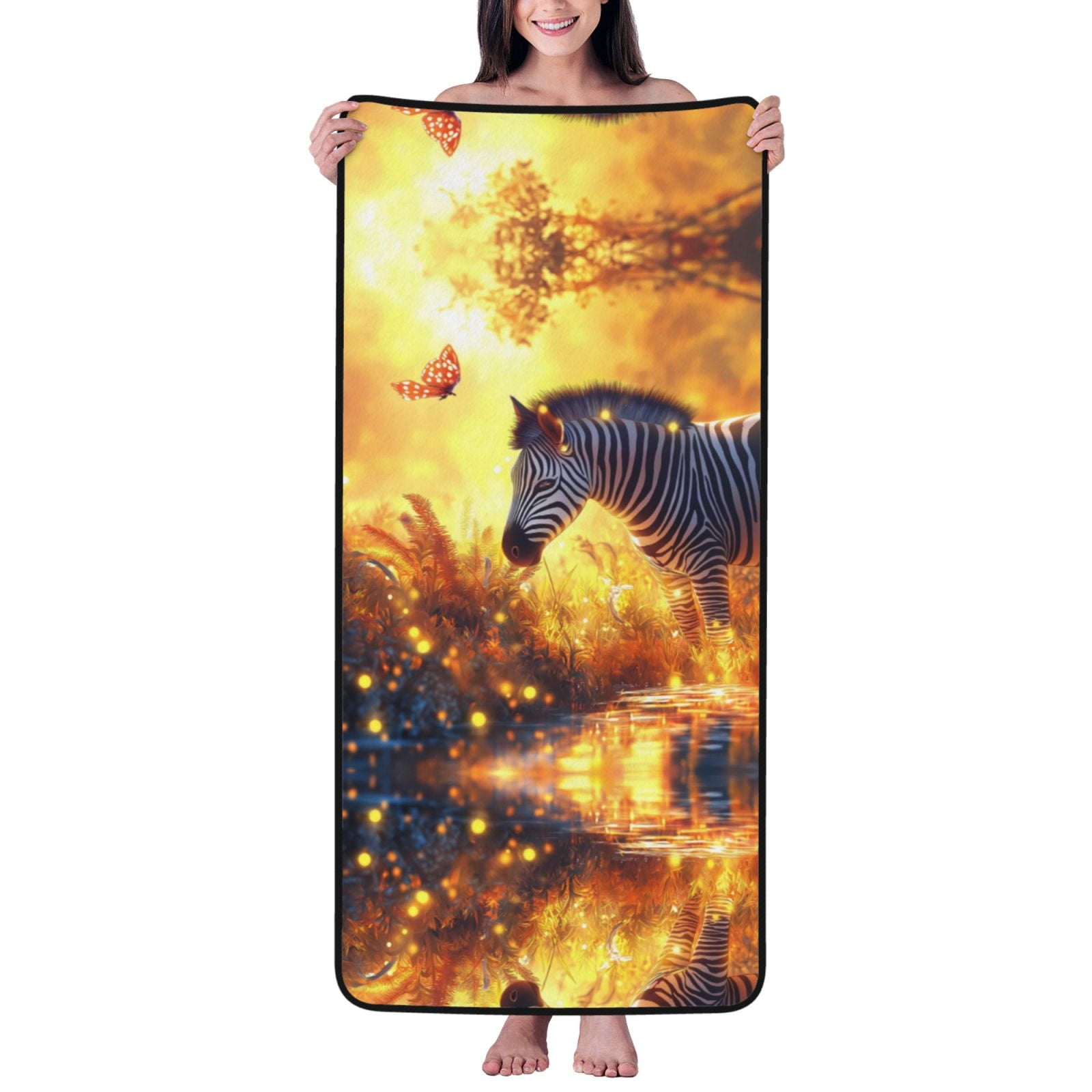 Bath Towels, Shower Towels for Bathroom, Golden Autumn Maple Leaf Zebra