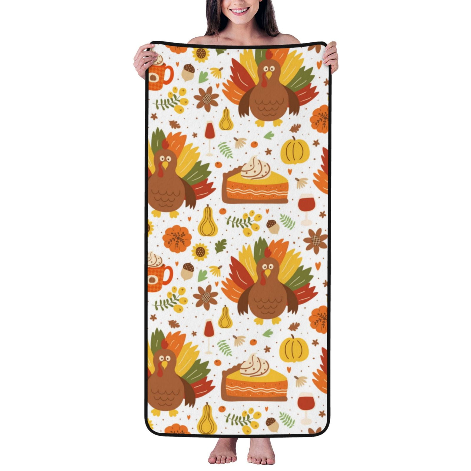 Bath Towels, Thanksgiving With Turkey Highly Absorbent Towels for