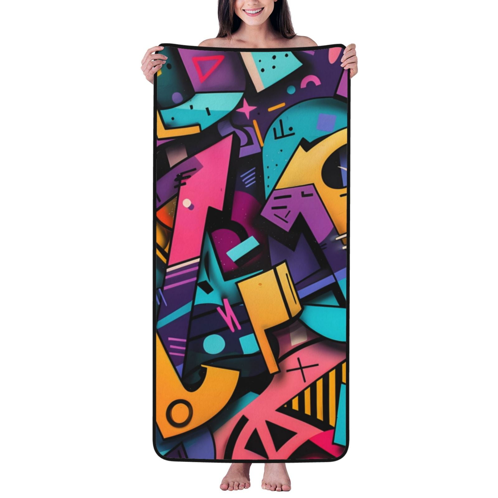 Bath Towels - Vibrant Graffiti Urban Art Soft Absorbent Towels for ...