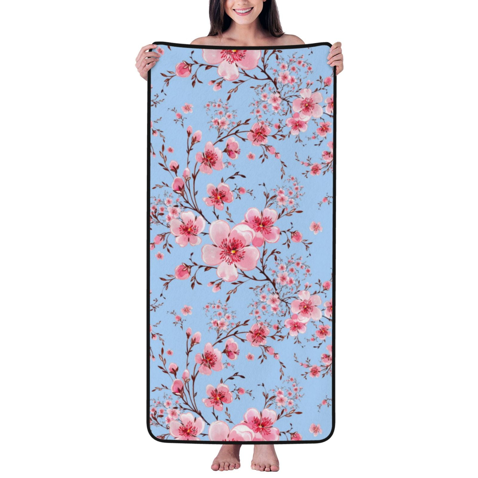 Bath Towels, Watercolor blue berry blossoms Highly Absorbent Towels for