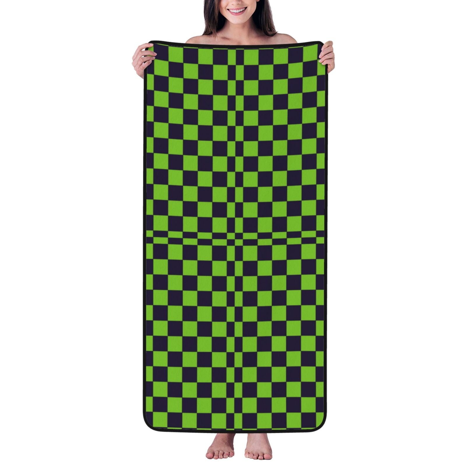 Bath Towels, black green checkered Chessboard Highly Absorbent Towels
