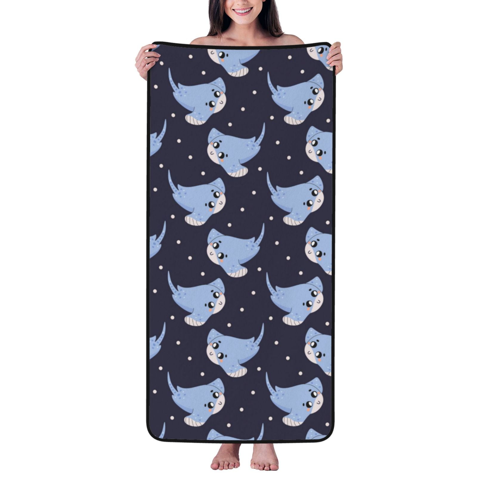 Bath Towels, cute stingray polka dots black Highly Absorbent Microfiber