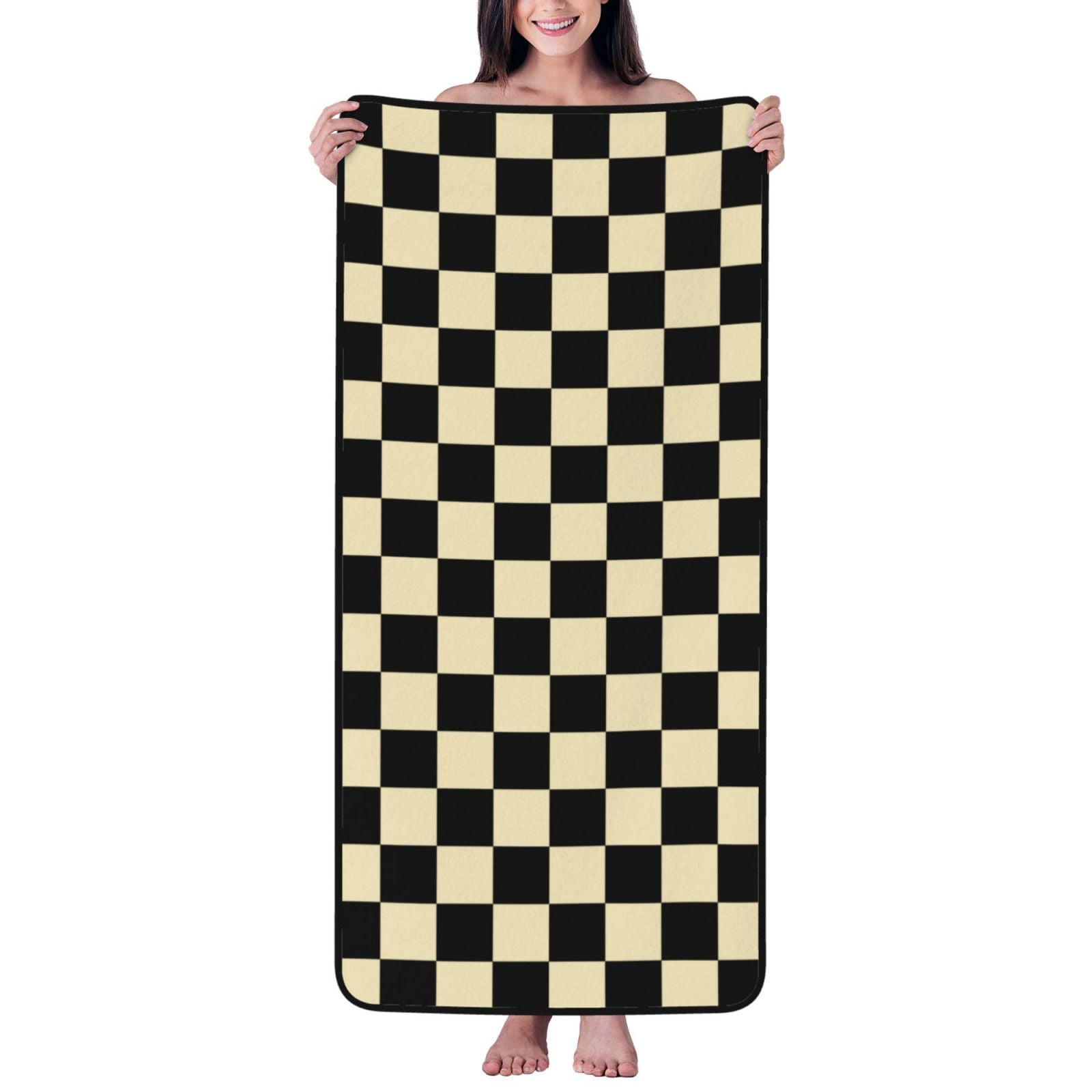 Bath Towels, khaki black checkered Highly Absorbent Towels for Bathroom