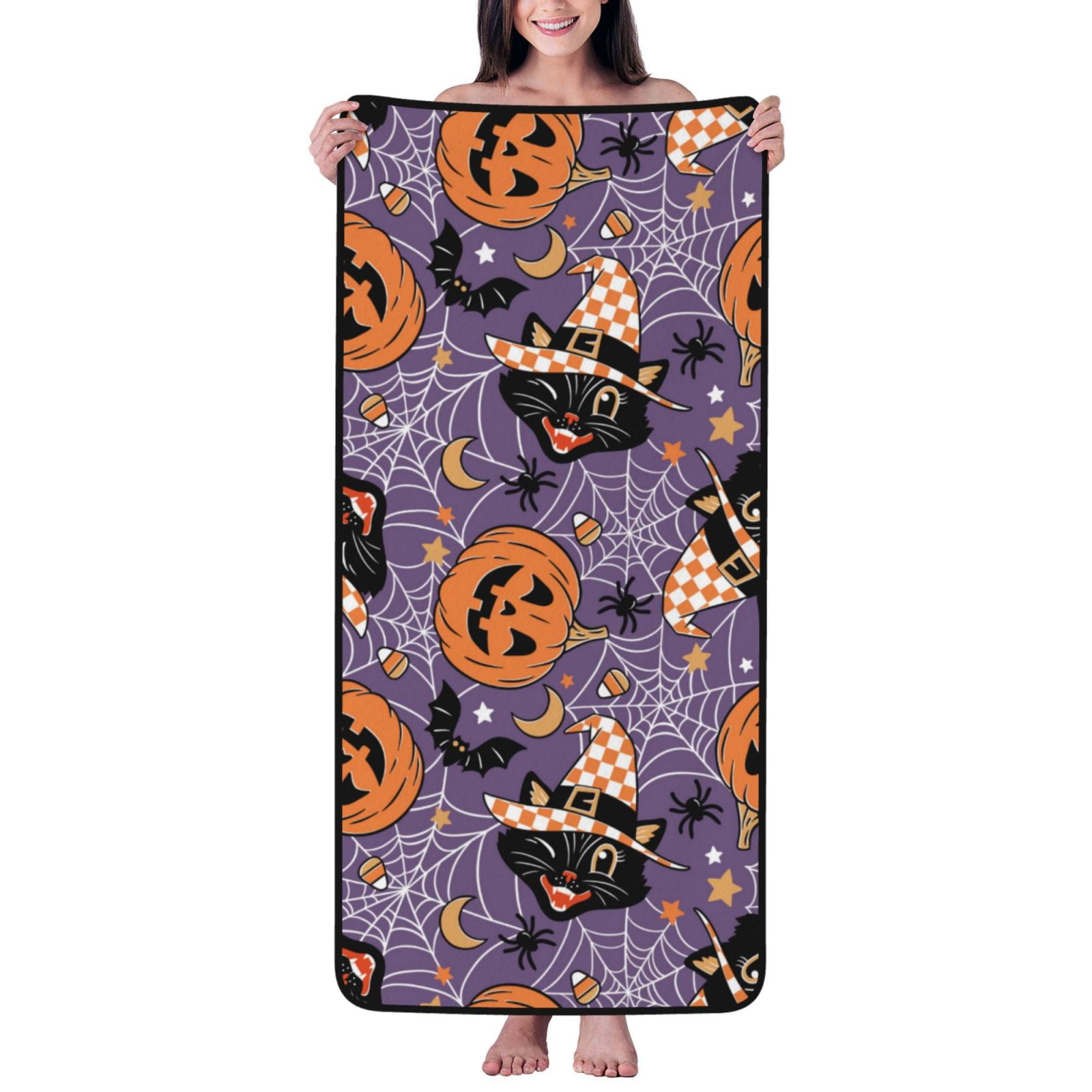 Bath Towels, pumpkin halloween cat spiderweb Highly Absorbent Towels ...