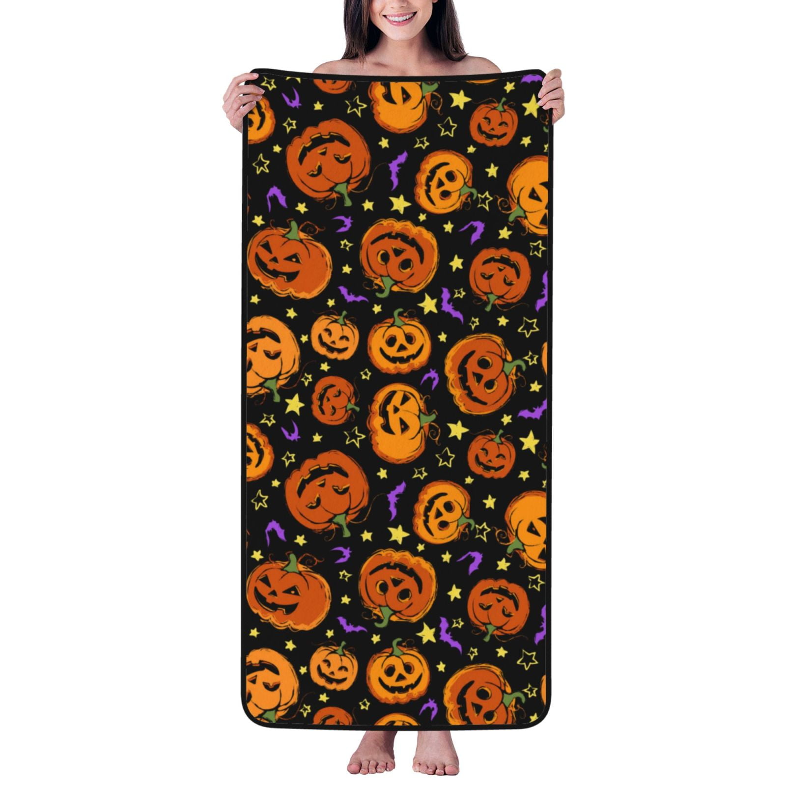 Bath Towels, pumpkins halloween bat print Highly Absorbent Towels for