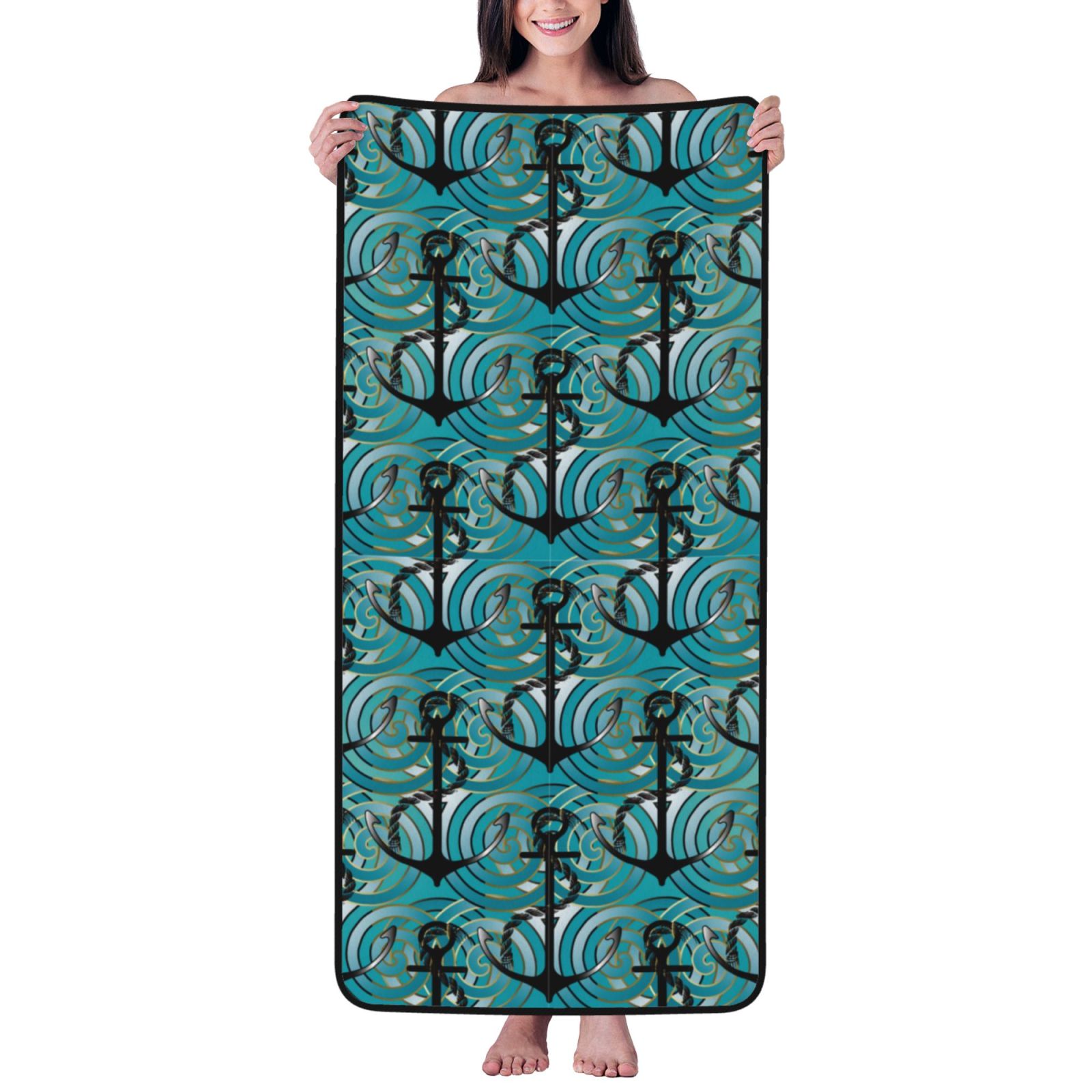 Bath Towels, vintage anchors rope waves green Highly Absorbent Towels ...