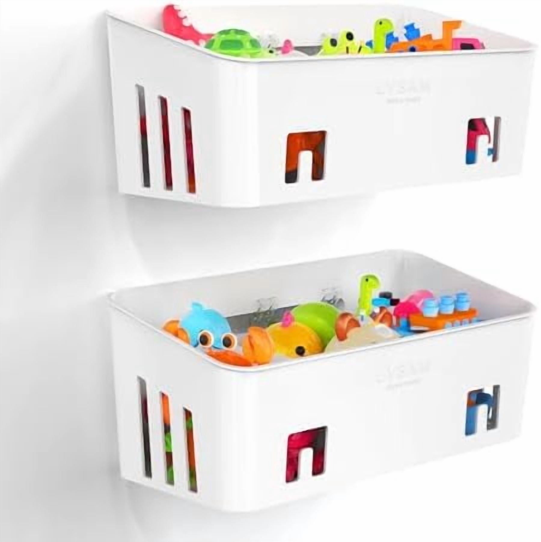 Bath Toy Storage 2 Packs, Large Bath Toy Holder with 3 Compartment, Quick Dry Bathtub Toy Organizer, Bath Tub Toy Net, Shower Toy Basket & Bin, Bathroom Accessories for Baby,Toddler,Kids（White）