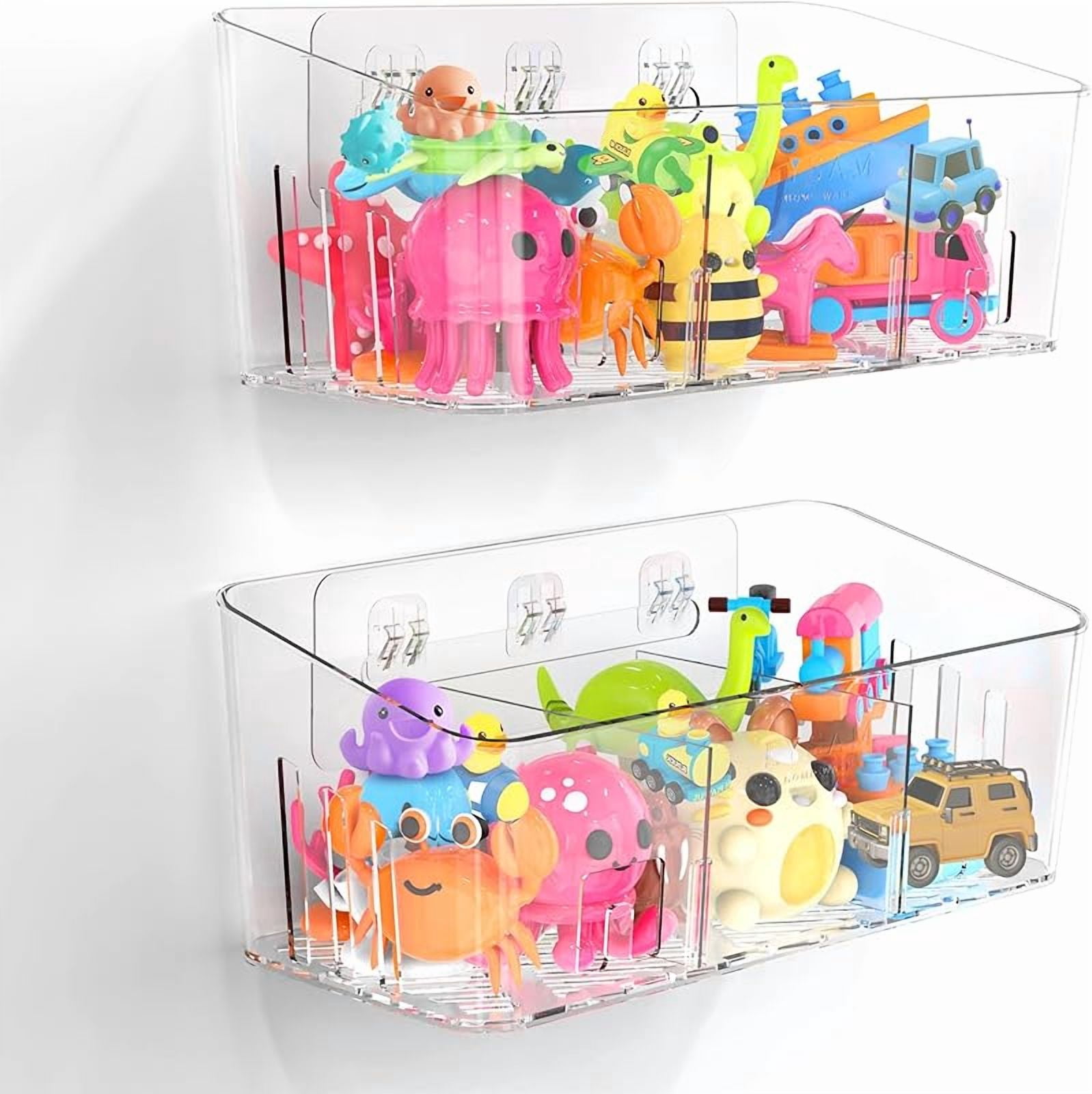 Bath Toy Storage 2 Packs, Large Bath Toy Holder with 3 Compartment, Quick Dry Bathtub Toy Organizer, Bath Tub Toy Net, Shower Toy Basket & Bin, Bathroom Accessories for Baby,Toddler,Kids（Clear）