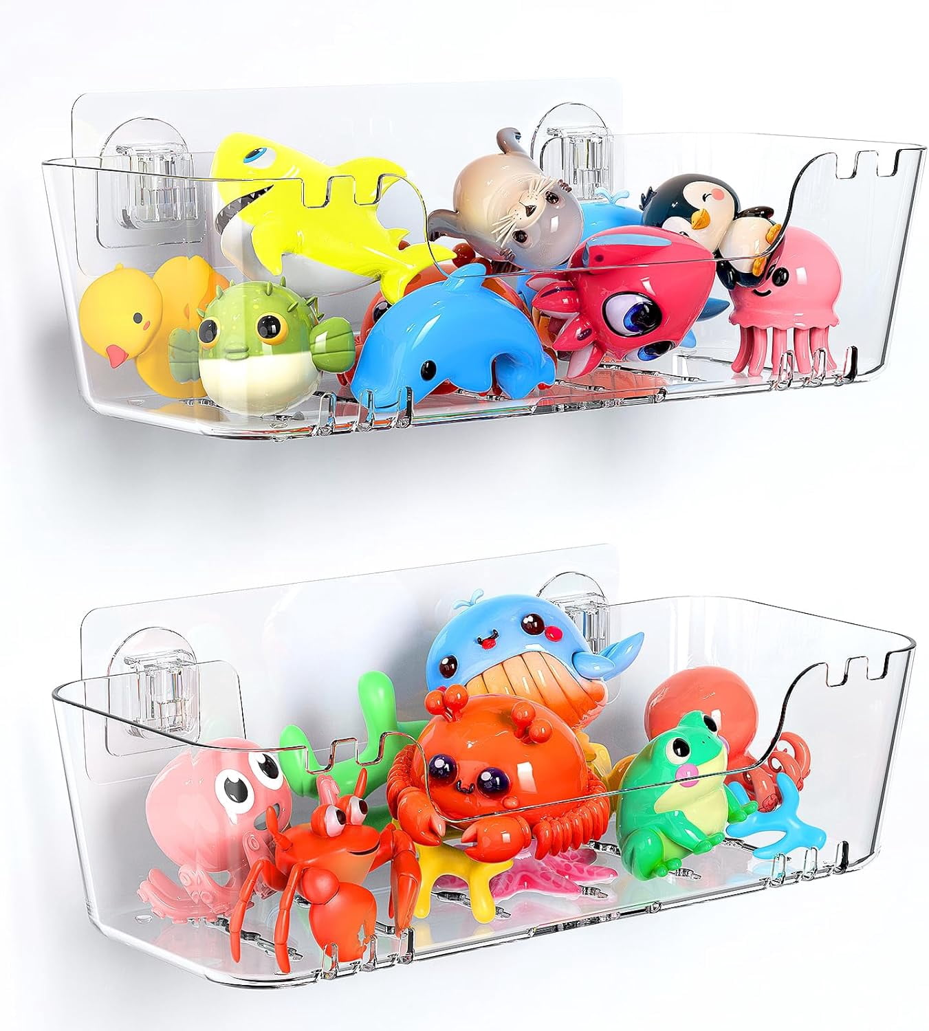 Bath Toy Storage Holder for Bathtub, Clear Acrylic Bath Toy Organizer with Drain Holes, 2 Pack Large Capacity Bathtub Toy Storage Shower Caddy for Bathroom