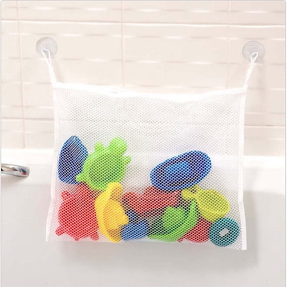 Bath Toy Storage Net Organizer with Strong Suction Cups, Mesh Hanging Bag for Shower Wall, Water Drainage Wet Room Organizer, 1 Count